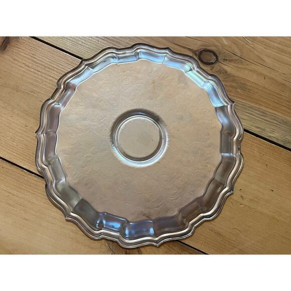 Vintage Sheffield Silver Co. Chippendale. round platter w/raised center 4 bowl. - Picture 4 of 6